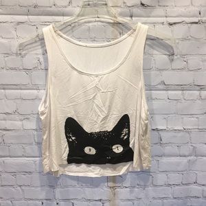 Cute black cat crop tank top